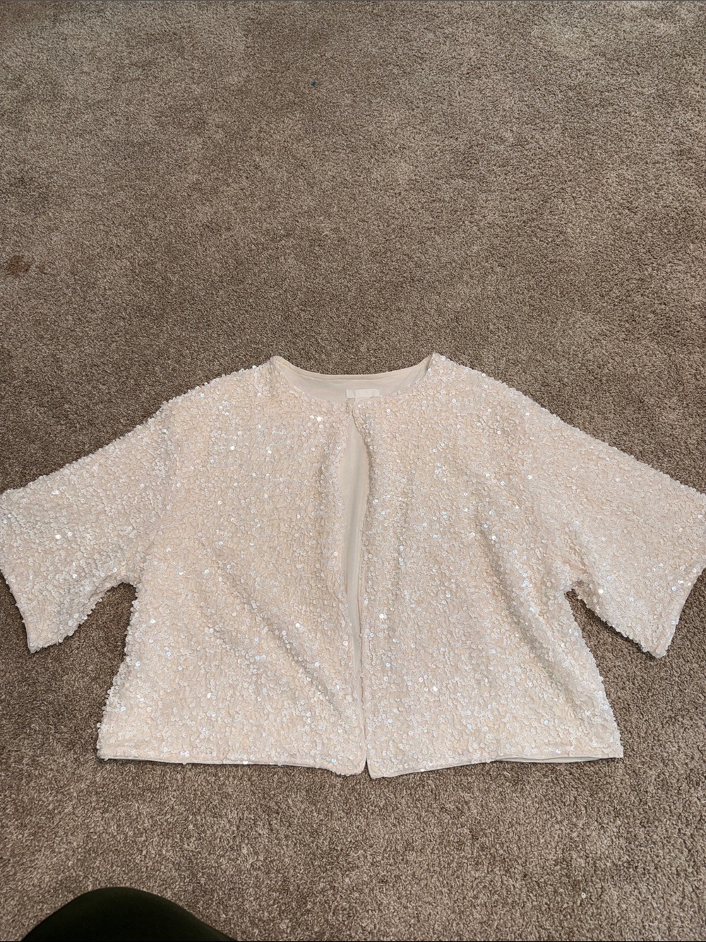 Women's Cream Sequin Short Sleeve Shirt